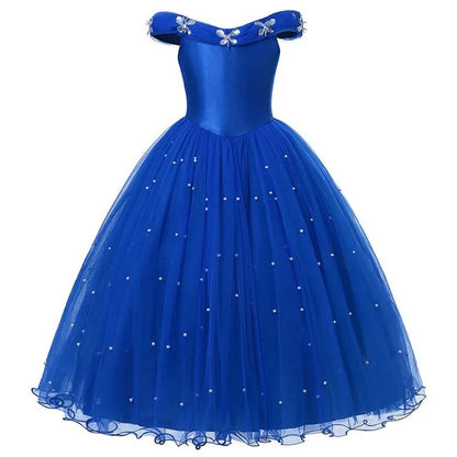 Princess Dress Cinderella Halloween Vestidos Party Cosplay Girls Pearl Butterfly Costume Kids Ball Gown