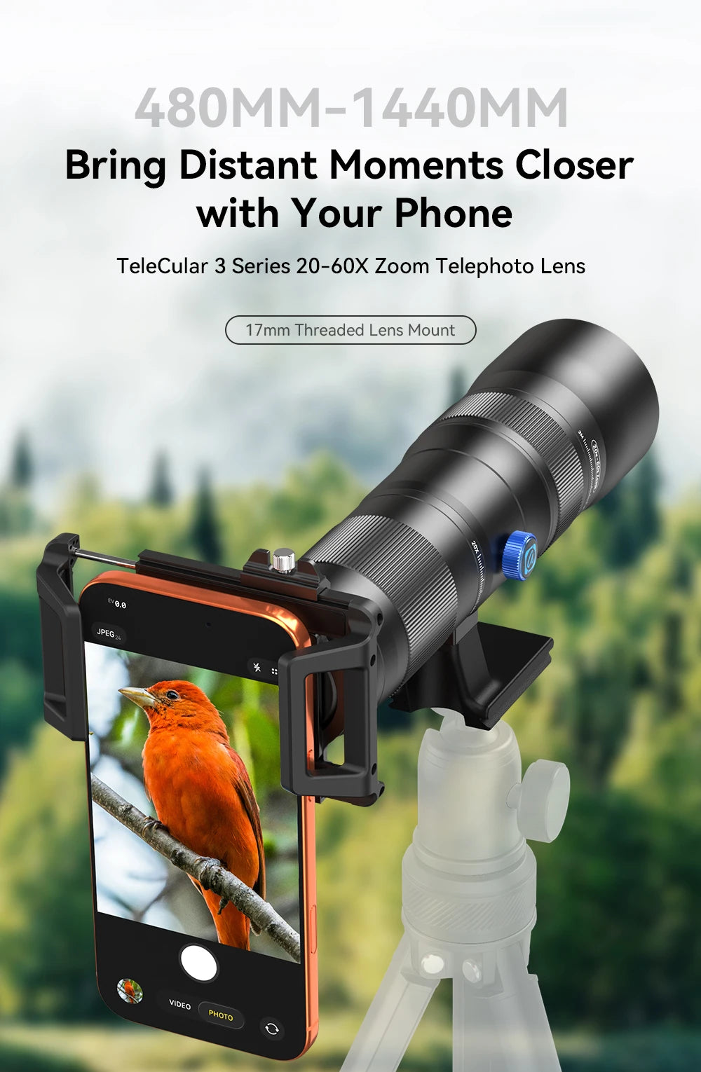 20X to 60X HD Mobile Phone Telephoto Zoom Lens with Universal Clip