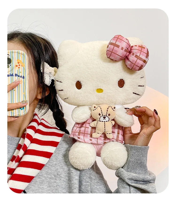 Kawaii Retro Hello Kitty Stuffed Doll Sanrio Plush Toy Kids Anime Birthday Gift Wholesale Large Sanrio Kitty Soft Stuffed Doll