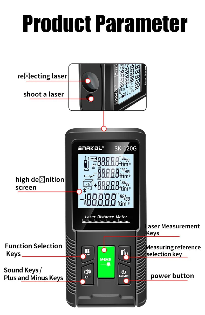 Laser Distance Meter 40m 50m 70m 100m 120m Rangefinder Digital Range Finder Trena Roulette Ruler Distance Measuring Tape