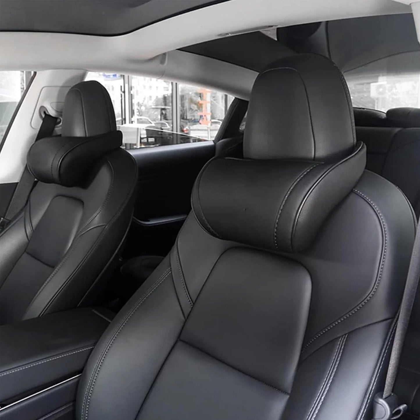 For Tesla Model 3/Y/X/S Seat Headrest Travel Rest Neck Pillow PU Leather Neck Pillow Memory Foam Pillows Car Accessories