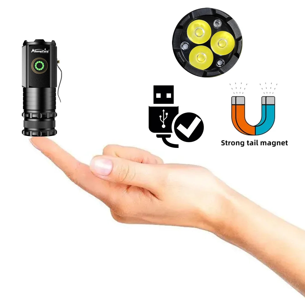 Mini 3 LED Rechargeable Flashlight With Magnetic Base