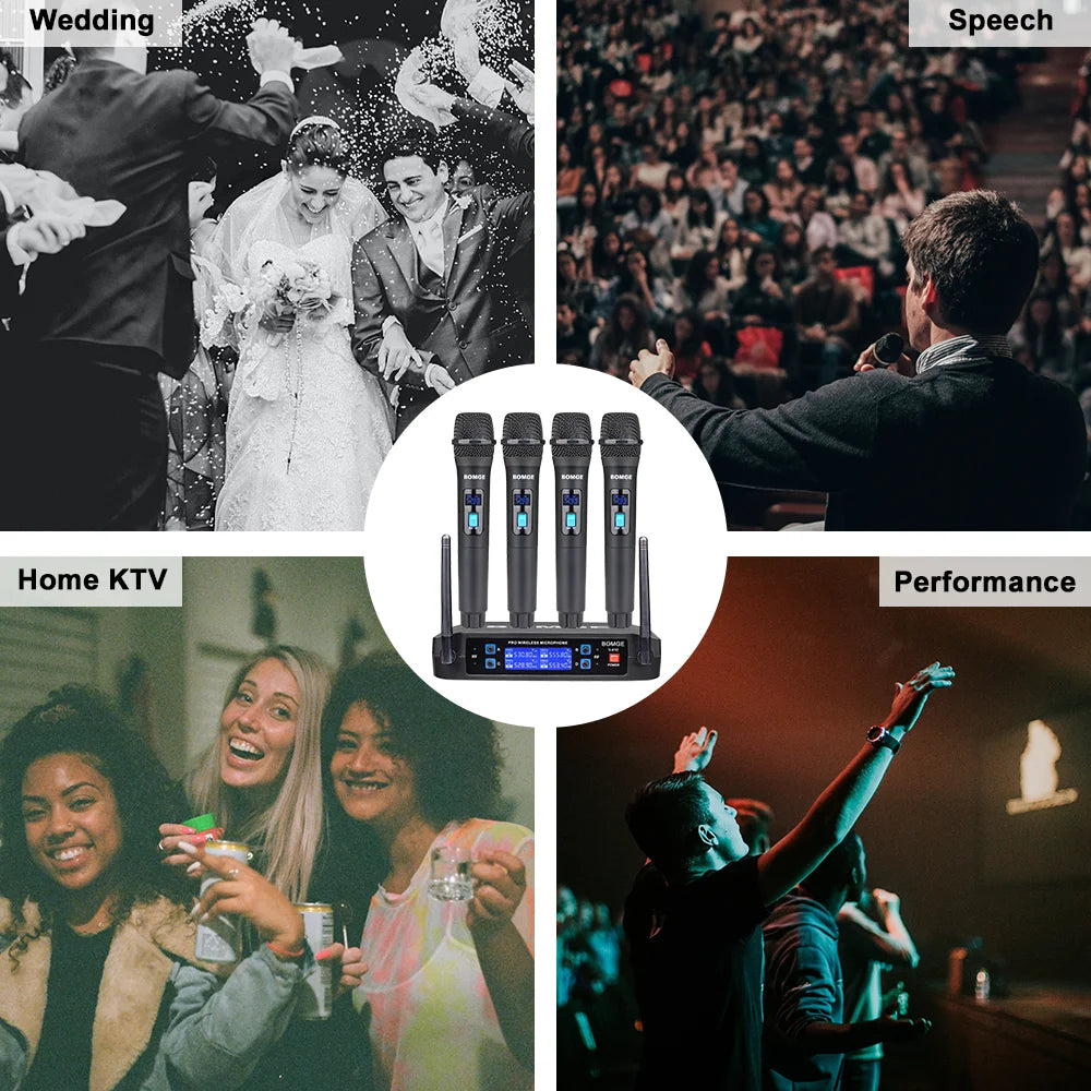 4 Channel Wireless Microphone System with Handheld Dynamic Mics and Long Range