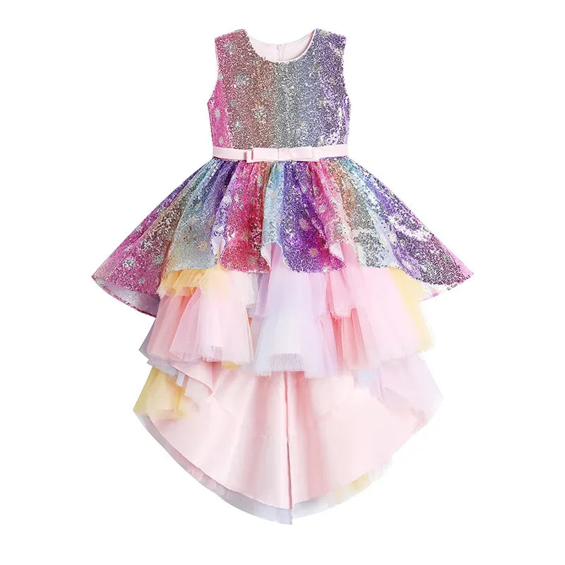 Christmas Rainbow Sequin Dresses for Girls Age 10 11 12 13 Years Children Party Pink Unicorn Tutu Dress Teen Girl Wedding Dress