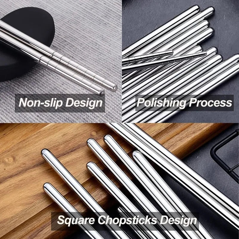 10/1Pairs Stainless Steel Chopsticks Reusable Japanese Sushi Food Metal Chopstick Household Kitchen Stick Tableware Cutlery Sets