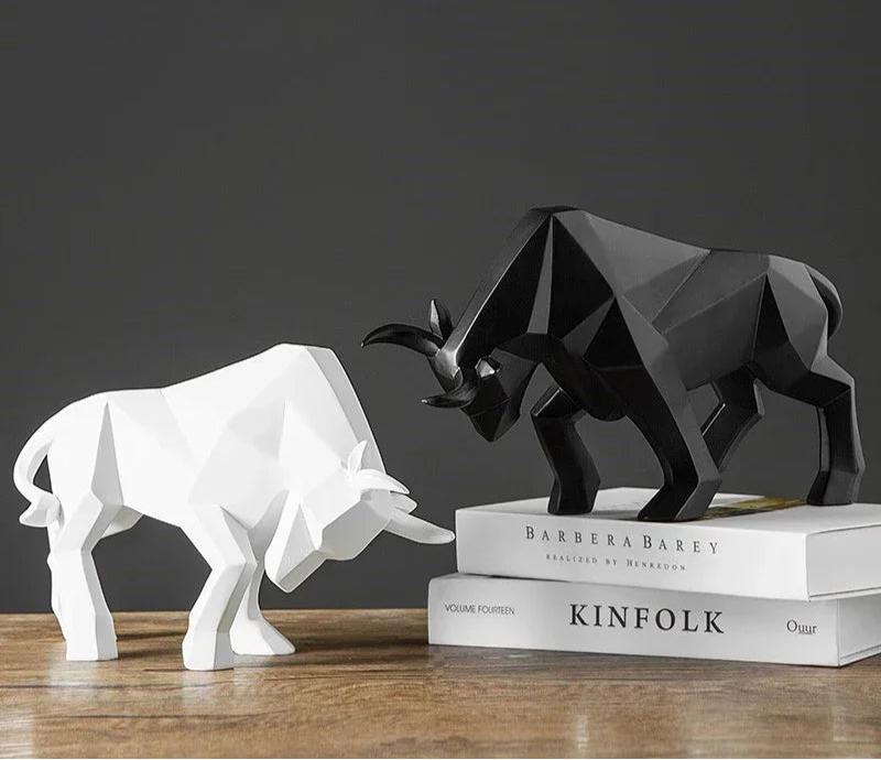 Geometric Resin Bull Statue Bison Sculpture Decoration Abstract Animal Figurine Room Desk Home Decoration Gift