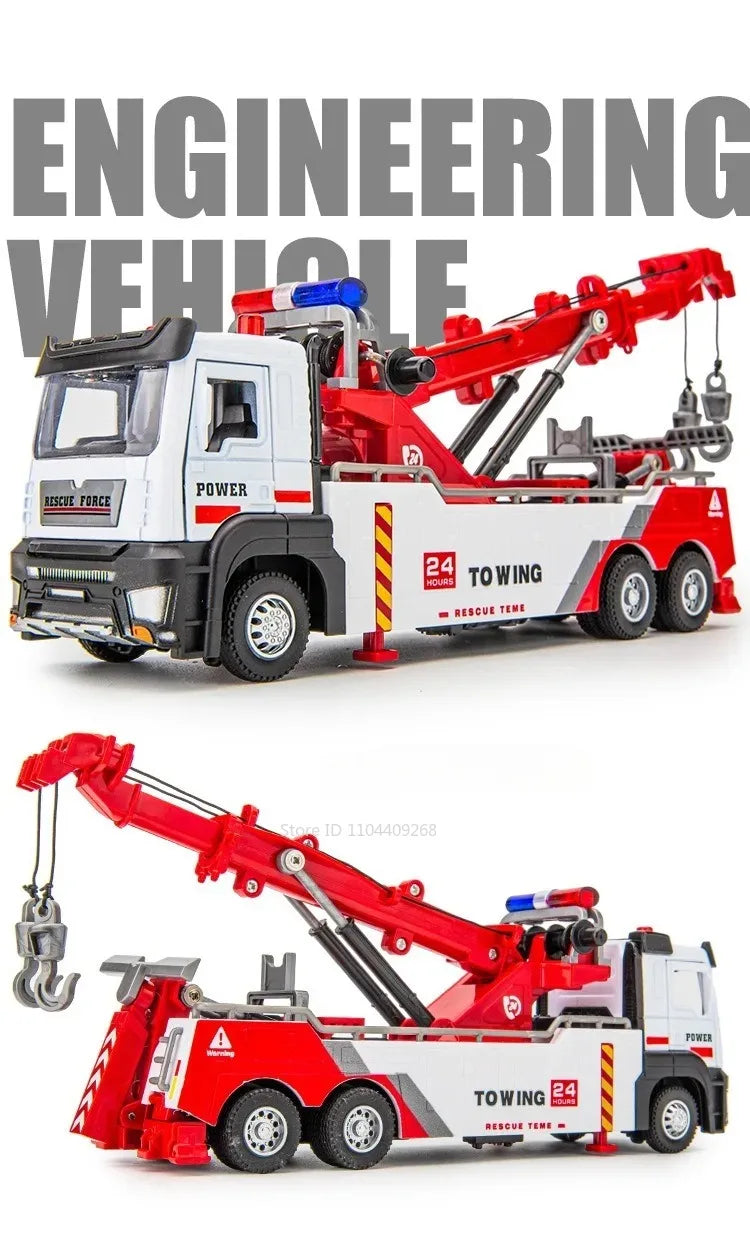 1:32 Double Hook Obstacle Clearing Car Garbage Truck Model Toy Metal Diecast Pull Back Engineering Vehicle Models Boys Gifts