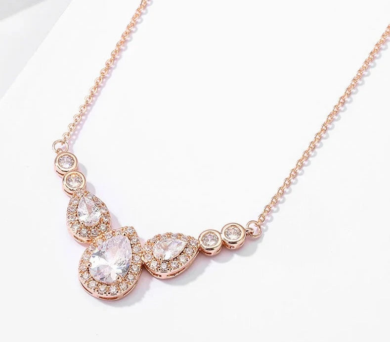 Water Drop Zirconia Necklace For Women Shinny Charm Necklaces