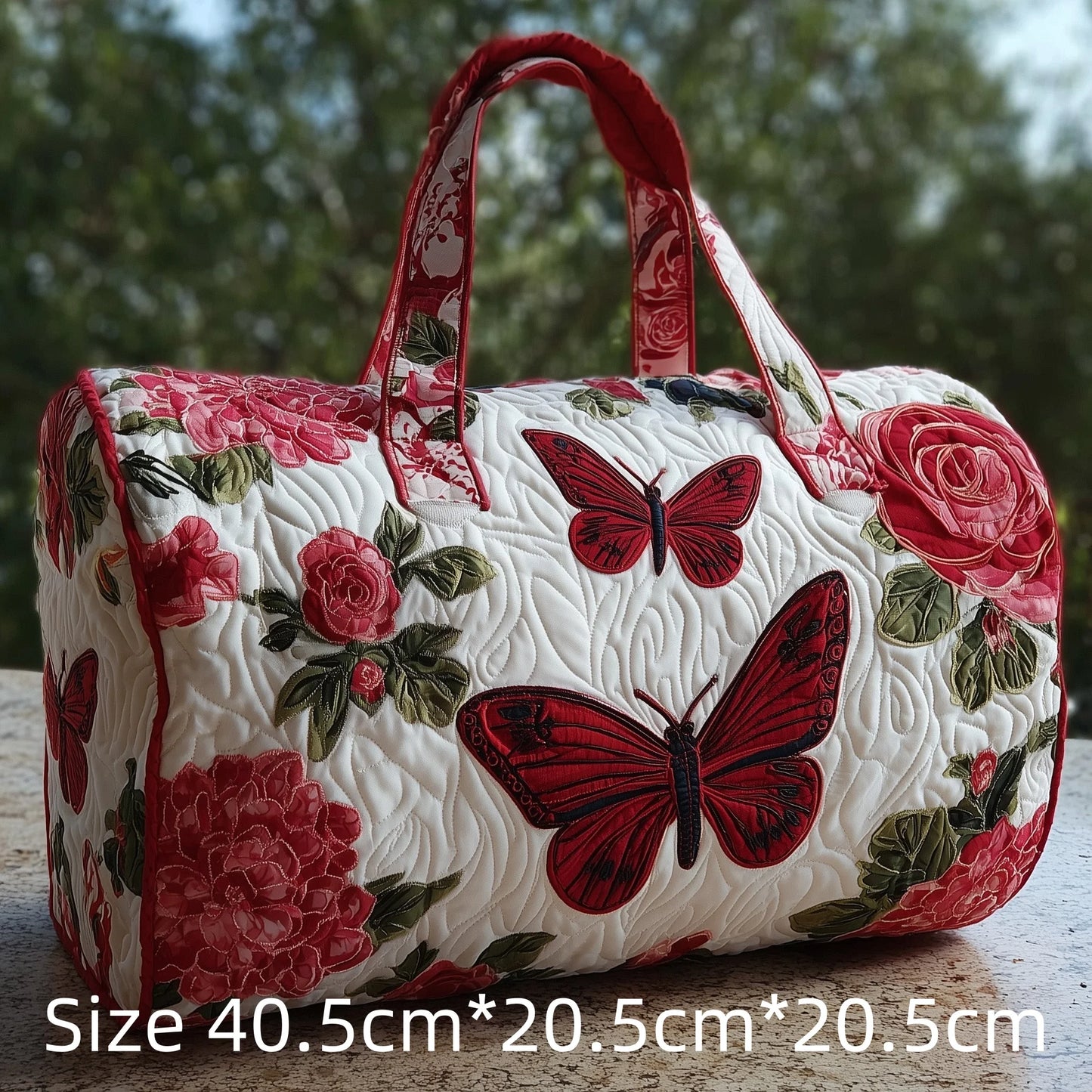 3D Quilted Duffel Bag Butterfly Print Colorful Roses Hydrangea Travel Weekender Large Capacity Gym Bag Women Vibrant Boho Style