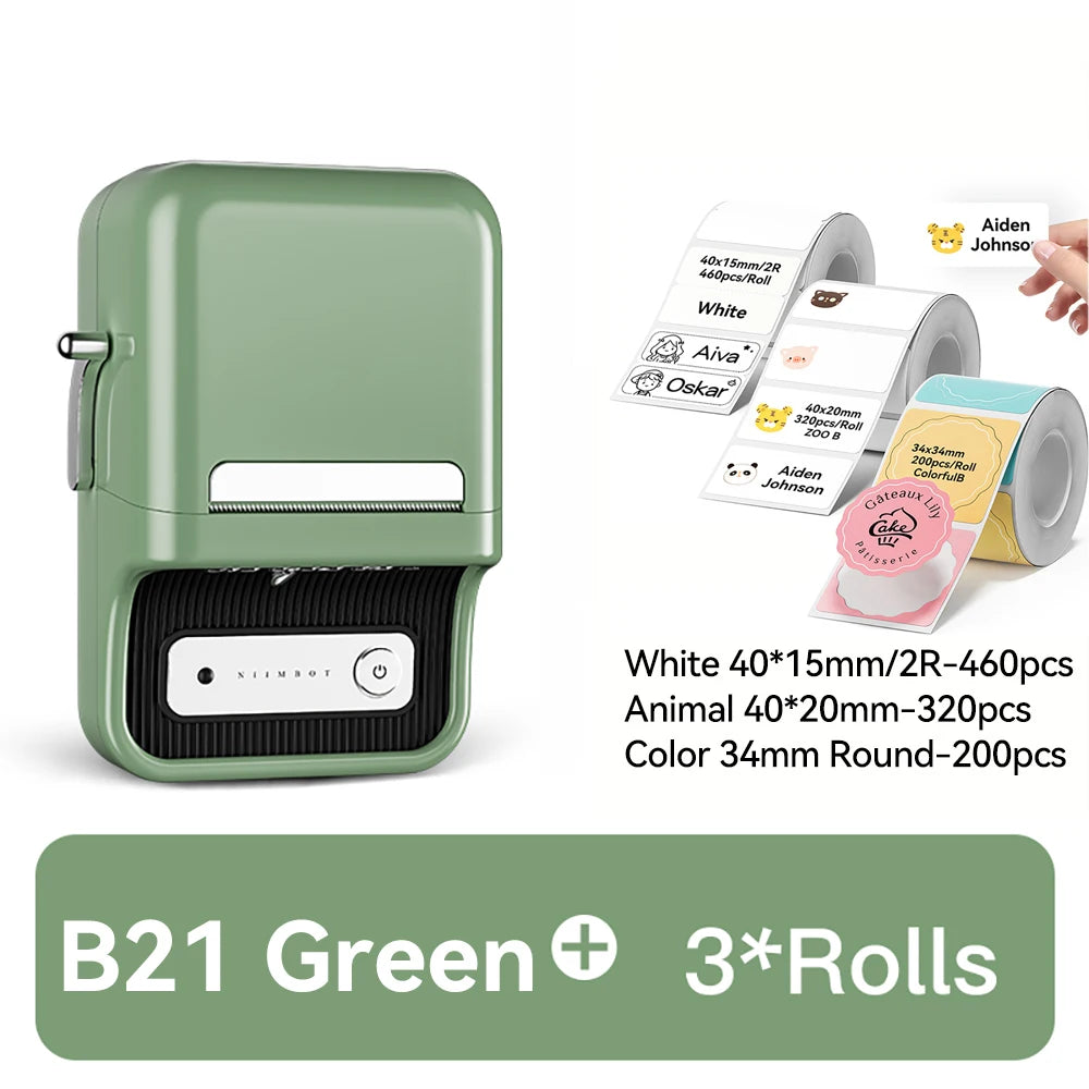 B21 / B1 Thermal Label Printer, Bluetooth Wireless Sticker Maker 20–50mm, Portable Inkless Barcode Label Printer for Clothing & Jewelry