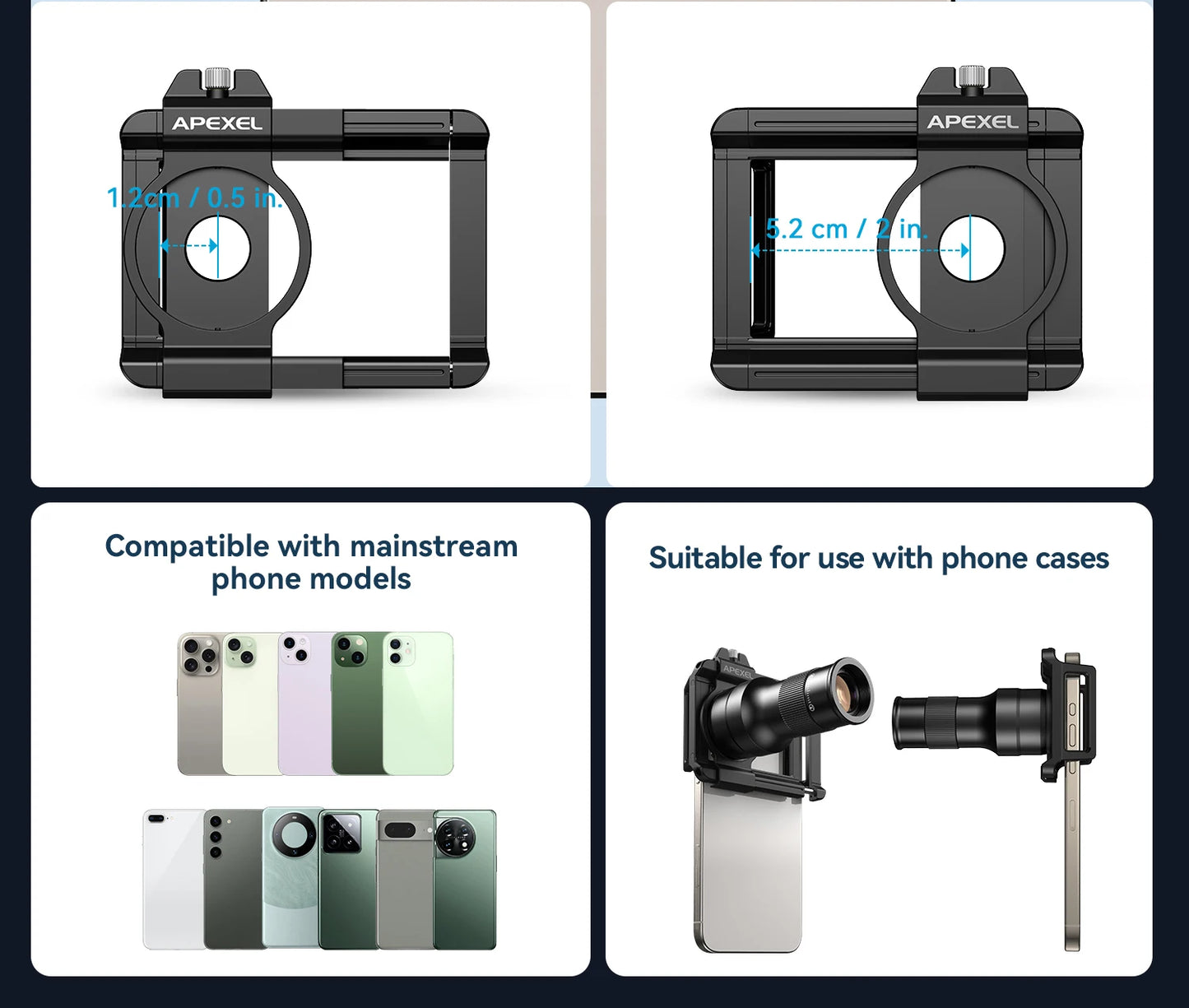 6X Telephoto Macro Smartphone Lens with Universal Phone Mount