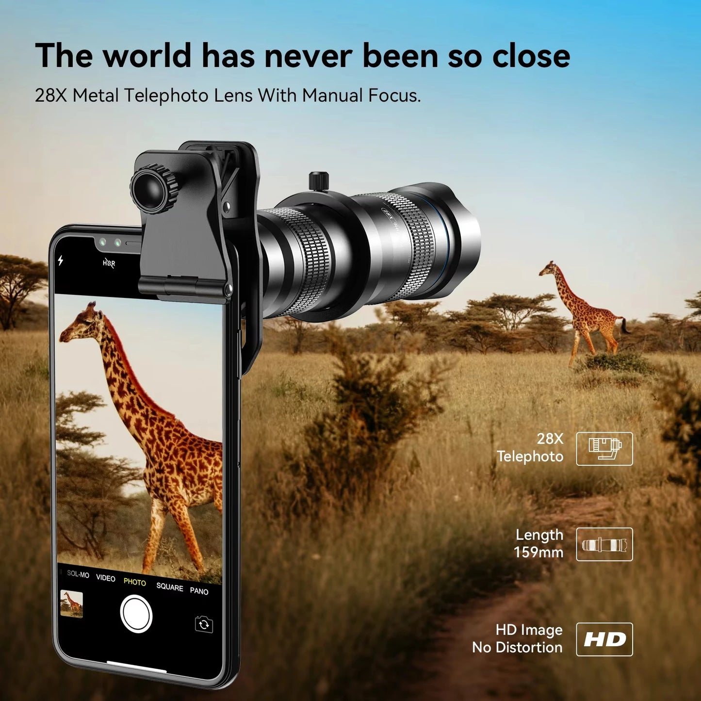 28X Portable Mobile Phone Telephoto Monocular Lens with Universal Clip