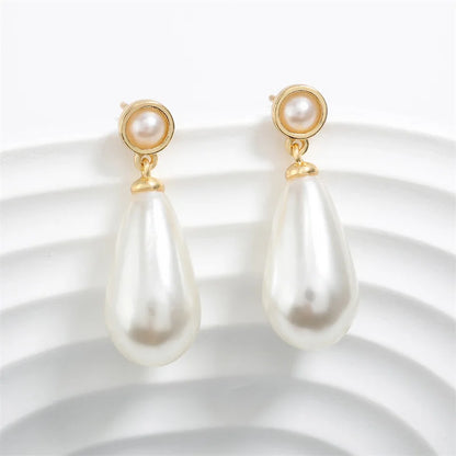 Water Drop Imitation Pearls Dangle Earrings for Women Elegant Bridal White Earrings