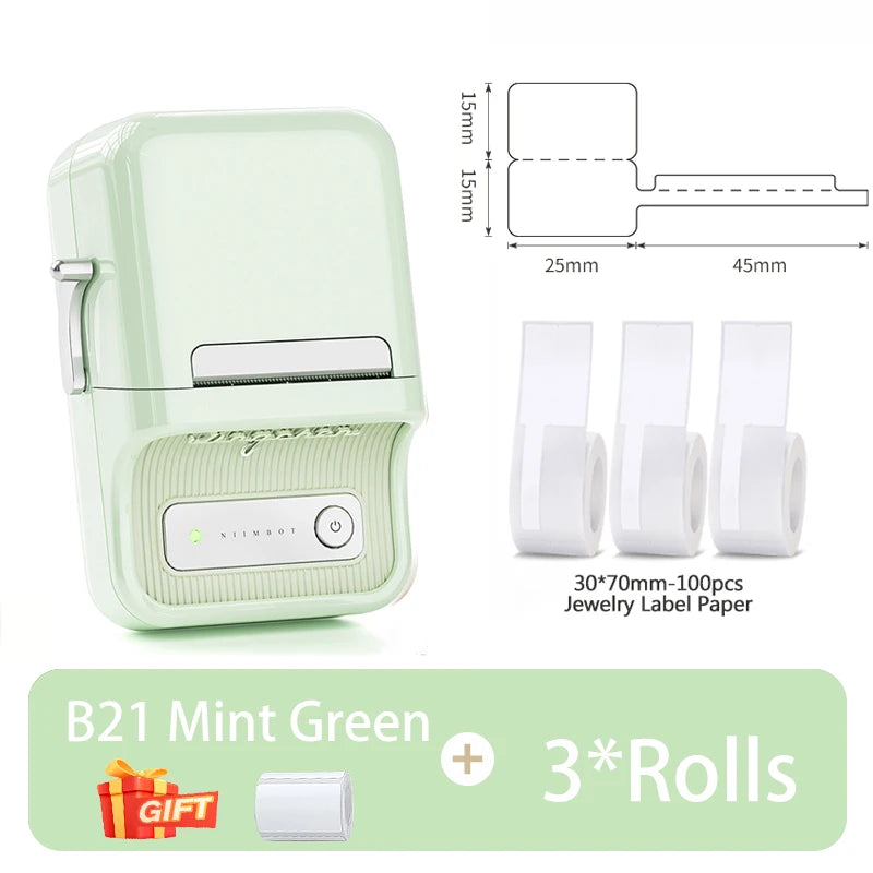 B1/B21 Jewelry Label Printer, Bluetooth Wireless Thermal Sticker Maker 20–50mm, Inkless Price Tag Label Machine for Necklace Ring Bracelet