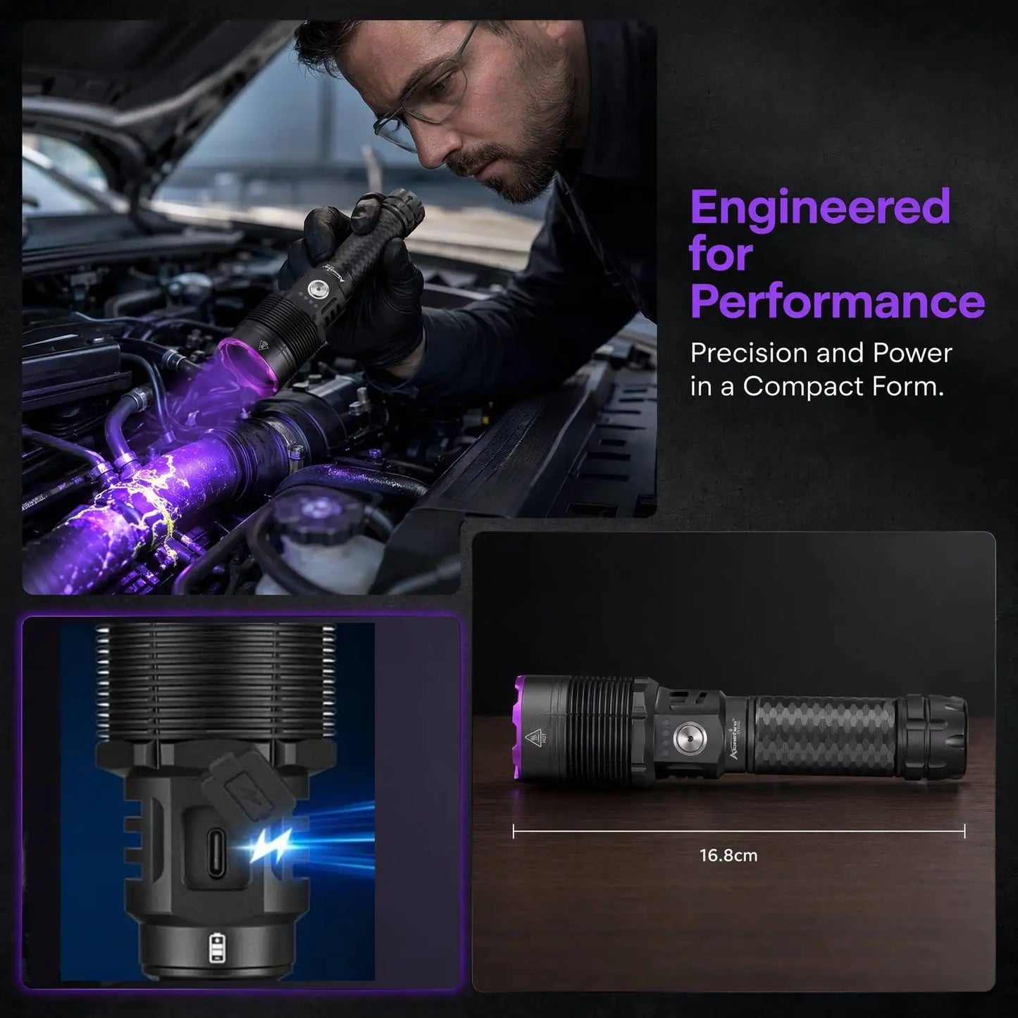 40W 365nm UV Rechargeable Blacklight Flashlight