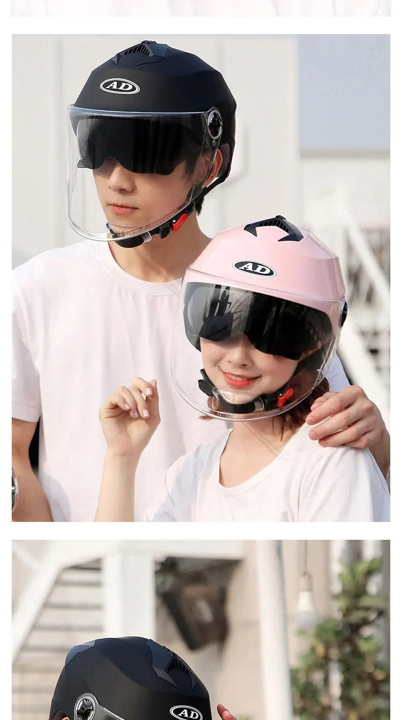 LED Motorcycle Half Helmet with Dual Visor Rechargeable Light