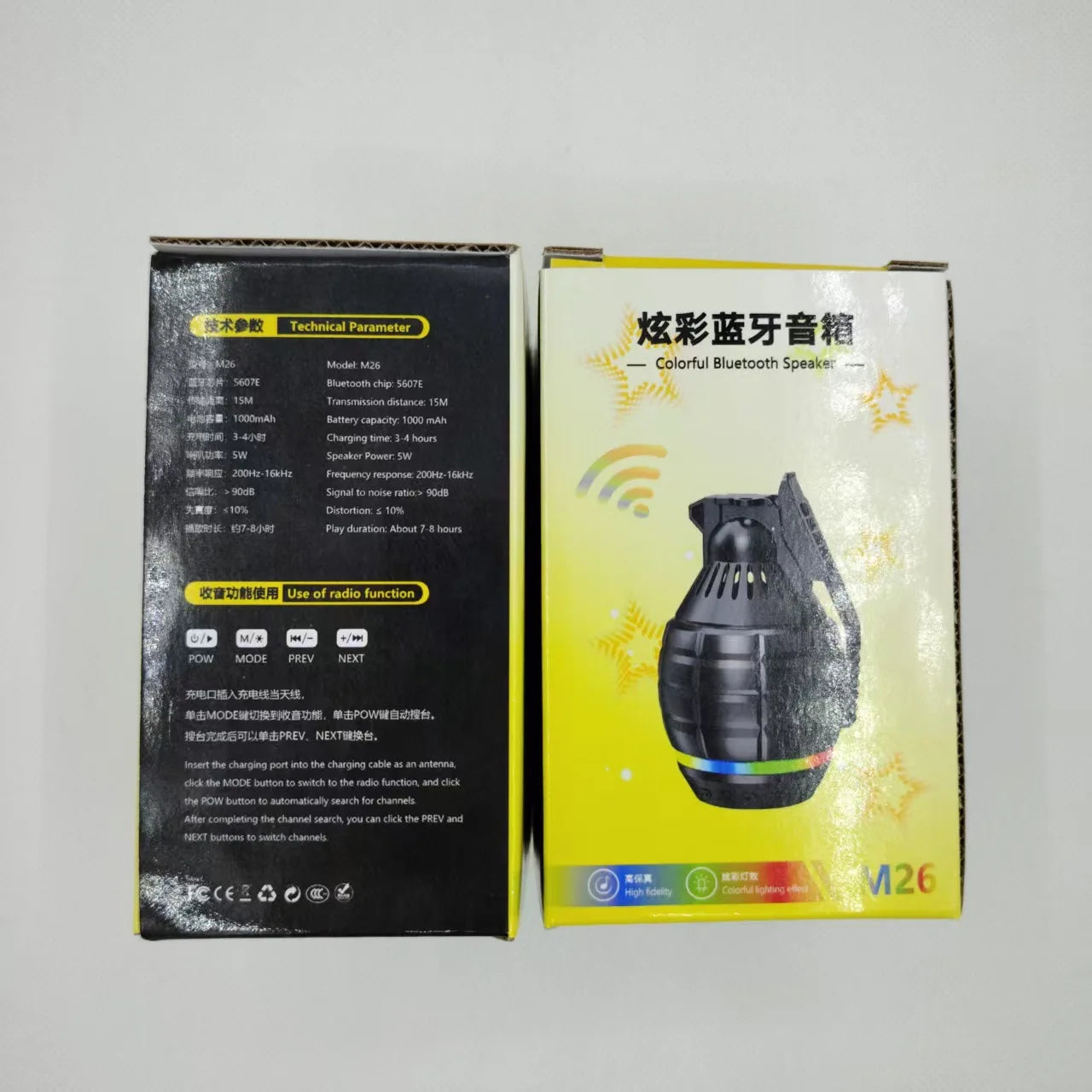 M26 Grenade Wireless Bluetooth Speaker Portable with FM Radio Bluetooth Speaker Outdoor Mountaineering subwoofer TWS/TF