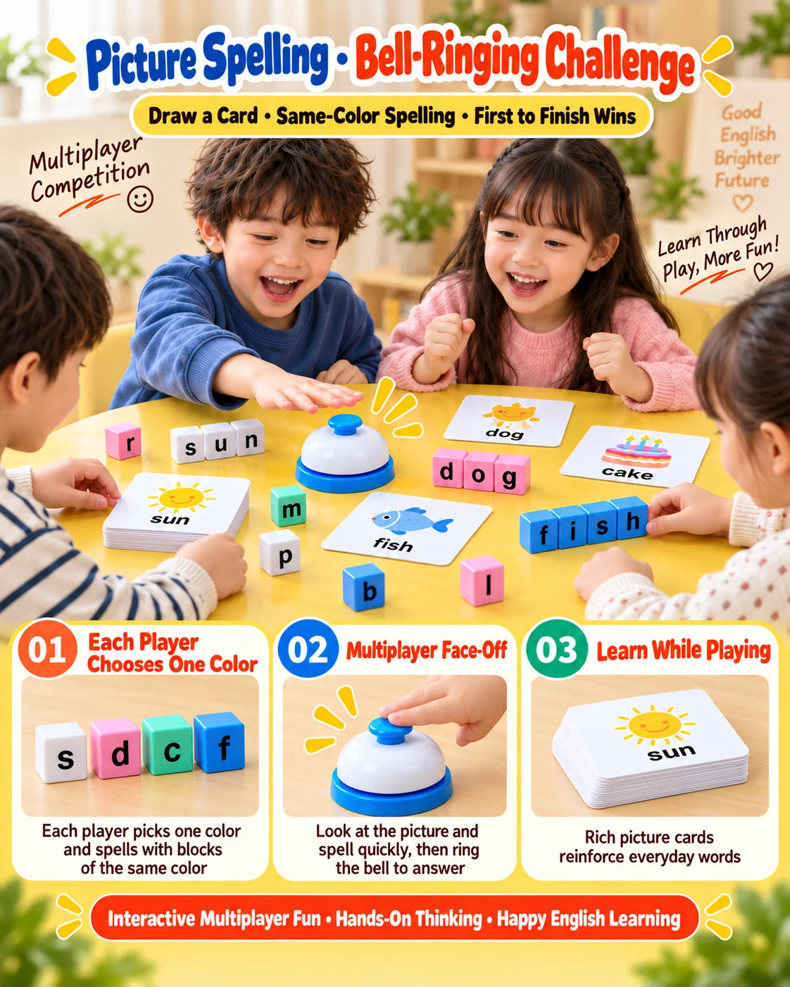 Wooden Alphabet Word Spelling Game with Flash Cards