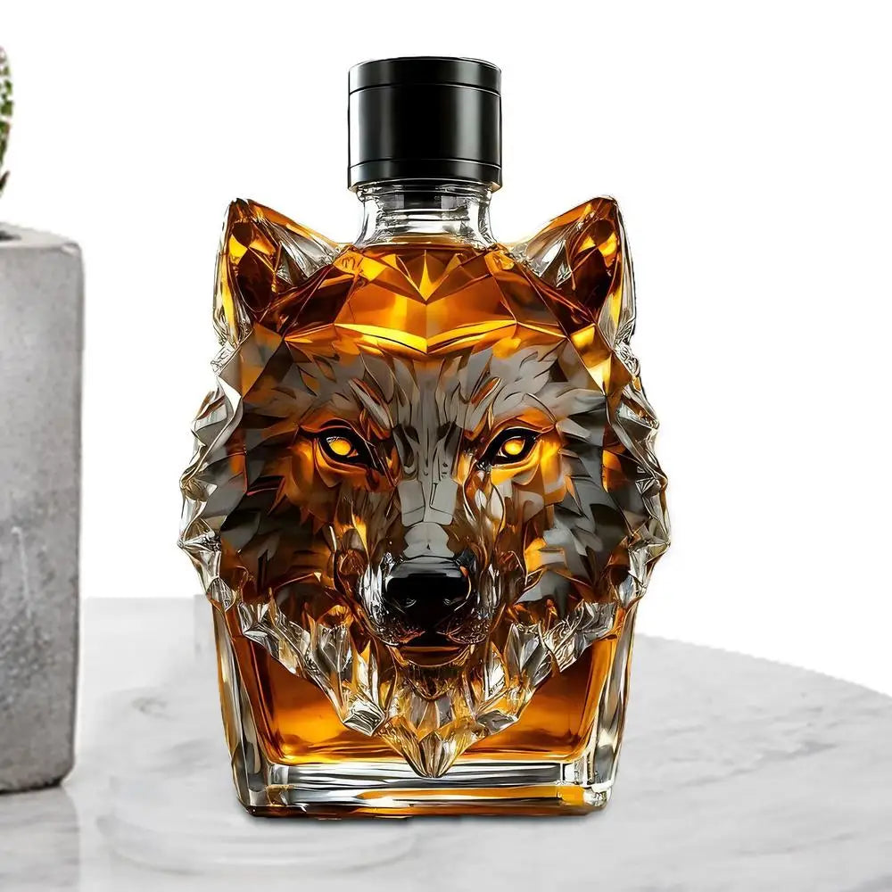 Whiskey Bottles Wolf Crested Wine Cup Engraved Vintage Wolf Themed Whiskey Glass Bottle For Bar Home Party Kitchen Workplace