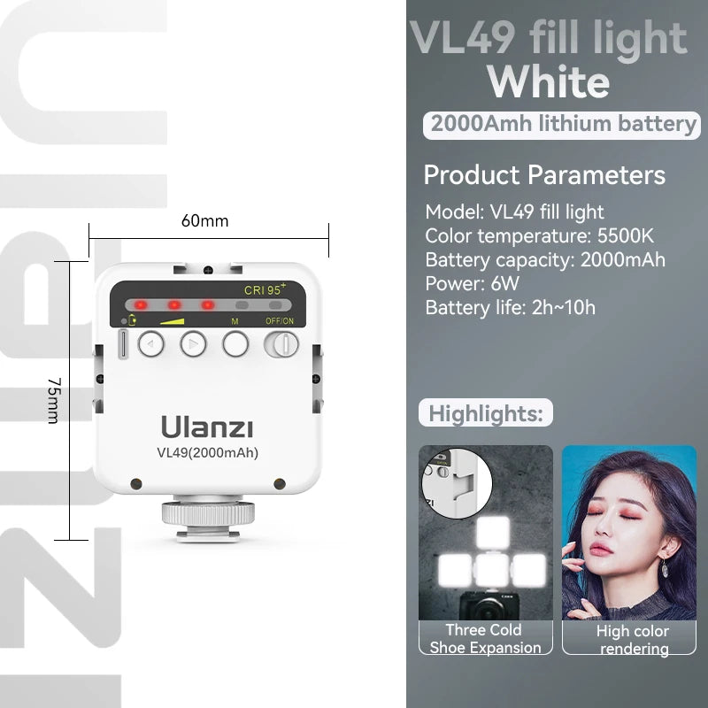 Mini Vlog LED Fill Light 6W 5500K Rechargeable 2000mAh Dimmable Phone Video Lighting