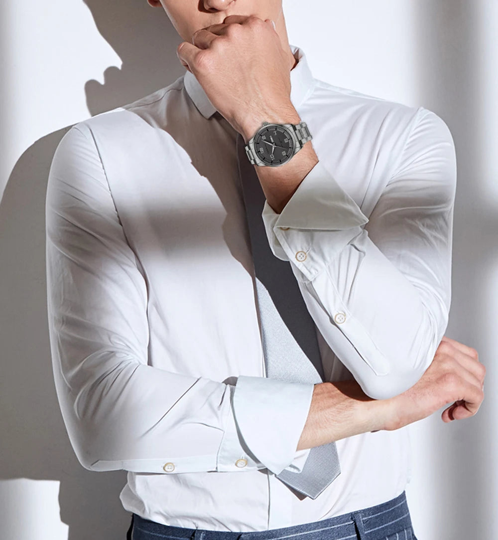 Men Luxury Watches Stainless Steel Quartz Auto Date Clock with Luminous Hands Relogio Masculino