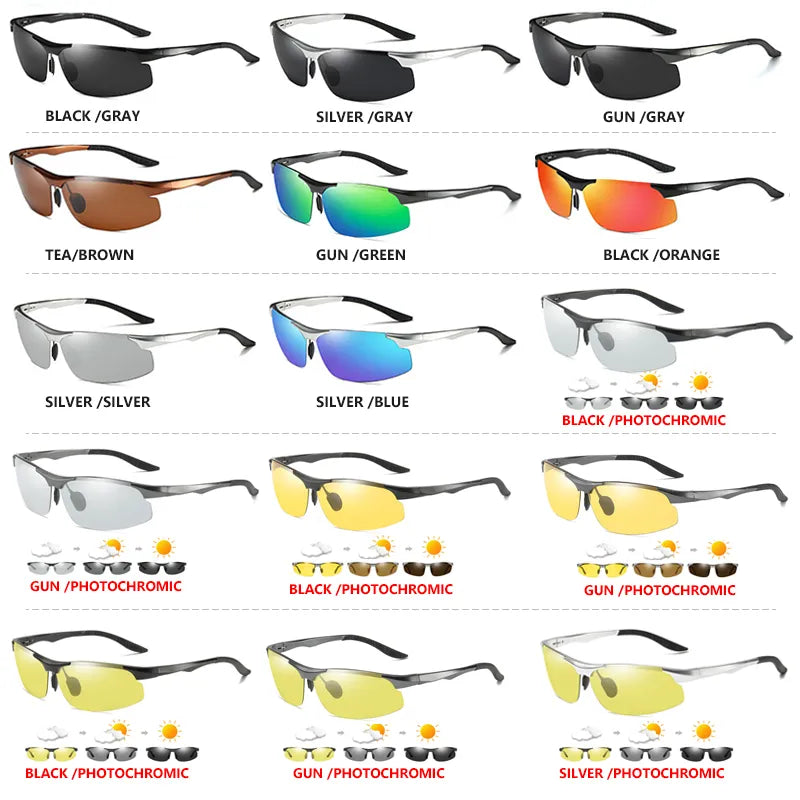 Aluminum HD Polarized Photochromic Sunglasses Men Driving Sun Glasses