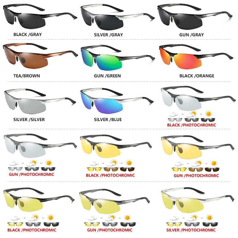 Aluminum Photochromic Polarized UV400 Mirror Driving Sunglasses for Men Women