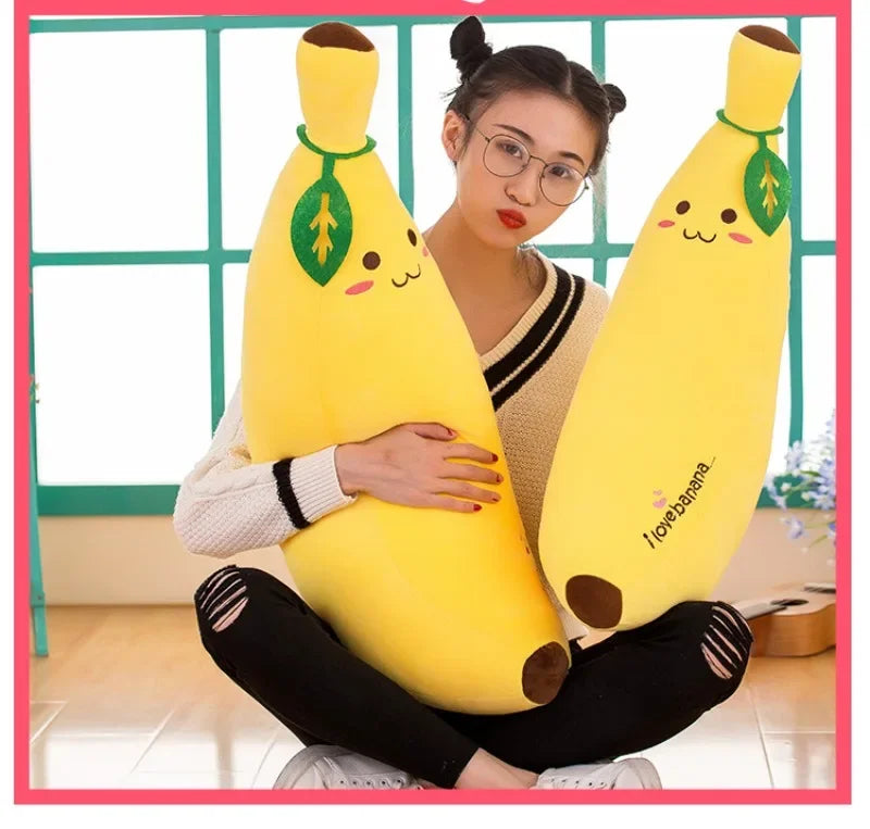 Cute Long Strip Banana Stuffed Body Pillow Cartoon Expression Plush Cushion Sofa Bedroom Bananas Throw Pillow Home Decoration
