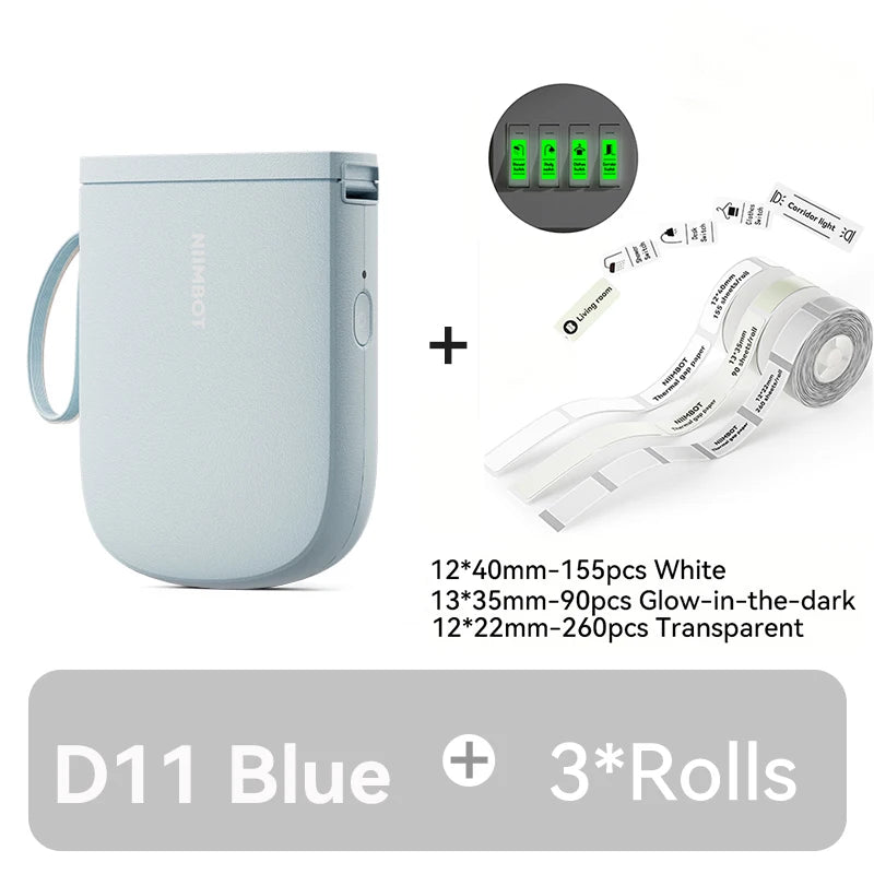 D11 Mini Thermal Label Printer 300DPI, Bluetooth Wireless Inkless Sticker Maker, Portable Label Printer for Android & iOS