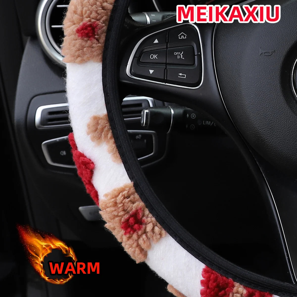 Winter Warm Plush Flower Car Steering Wheel Cover 37CM 38CM