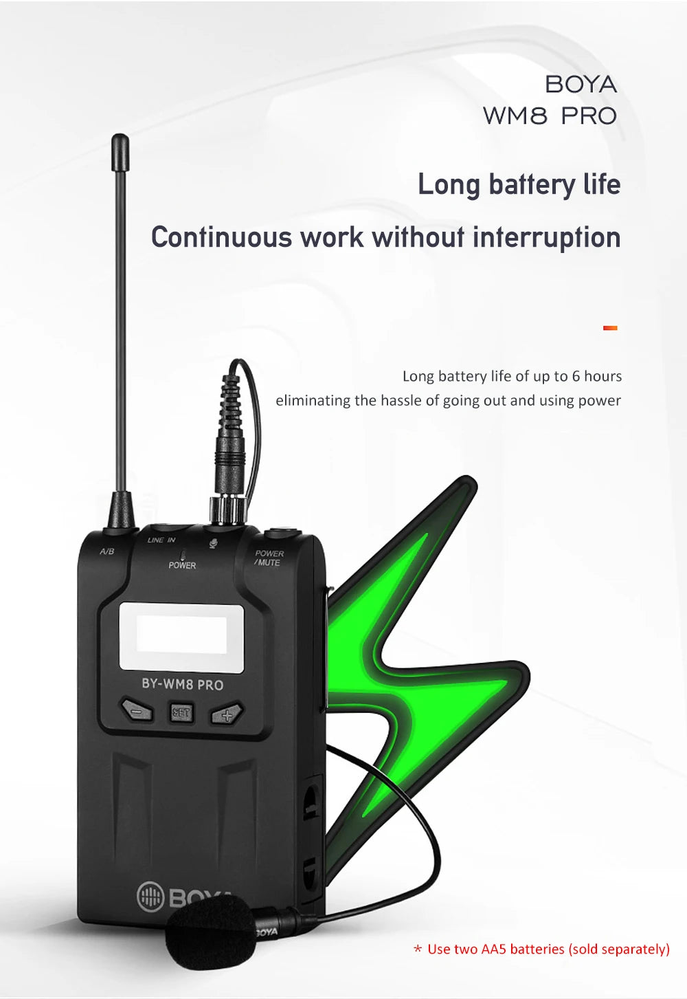 BY-WM8 PRO UHF Wireless Lavalier Lapel Microphone for iPhone Android DSLR Cameras PC Computer Interview Youtube Streaming