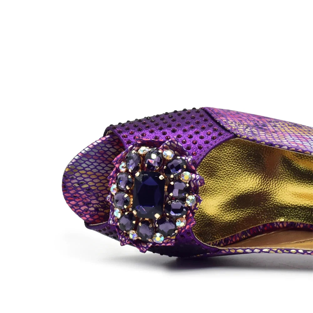 Purple Shoe and Bag Set for Party in Women  African Shoe and Bags Set for Party Elegant Rhinestone Wedding Shoes Bride