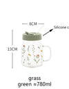 600/780ml Grass Pattern Mug With Straw And Lid Glass Tumbler With Graduated Heat Resistant Cup For Coffee Milk Drinkware