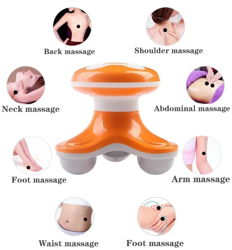 Mini Neck Massager with Neck and Back Function, Plastic Triangle Electric Beauty Massager, Anti-Cellulite, Body Relaxation, USB