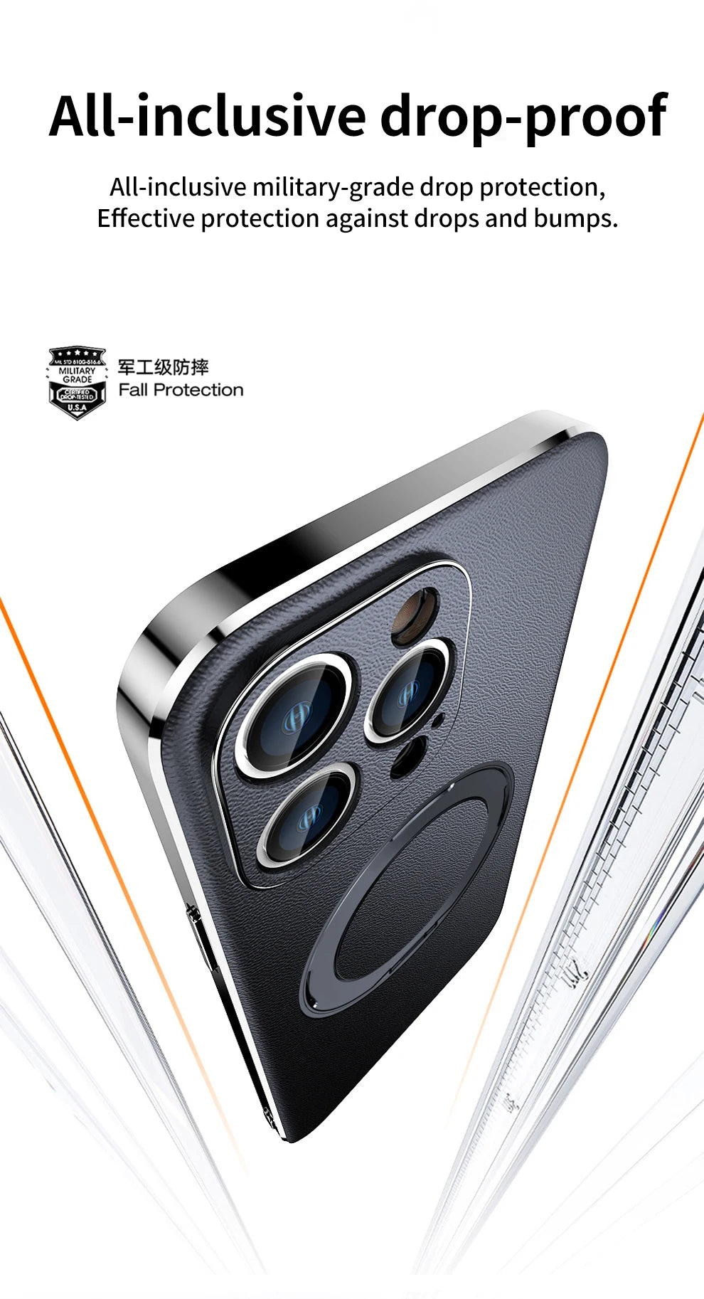 Leather for Magsafe Case for iPhone 16 15 14 Pro Max 16Pro Ring Luxury Lens Protection Holder Phone Back Cover