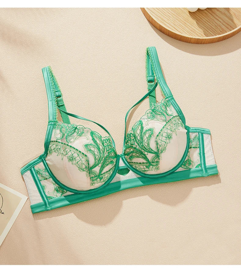 Womens Floral Embroidery Lace Push Up Underwire Bra