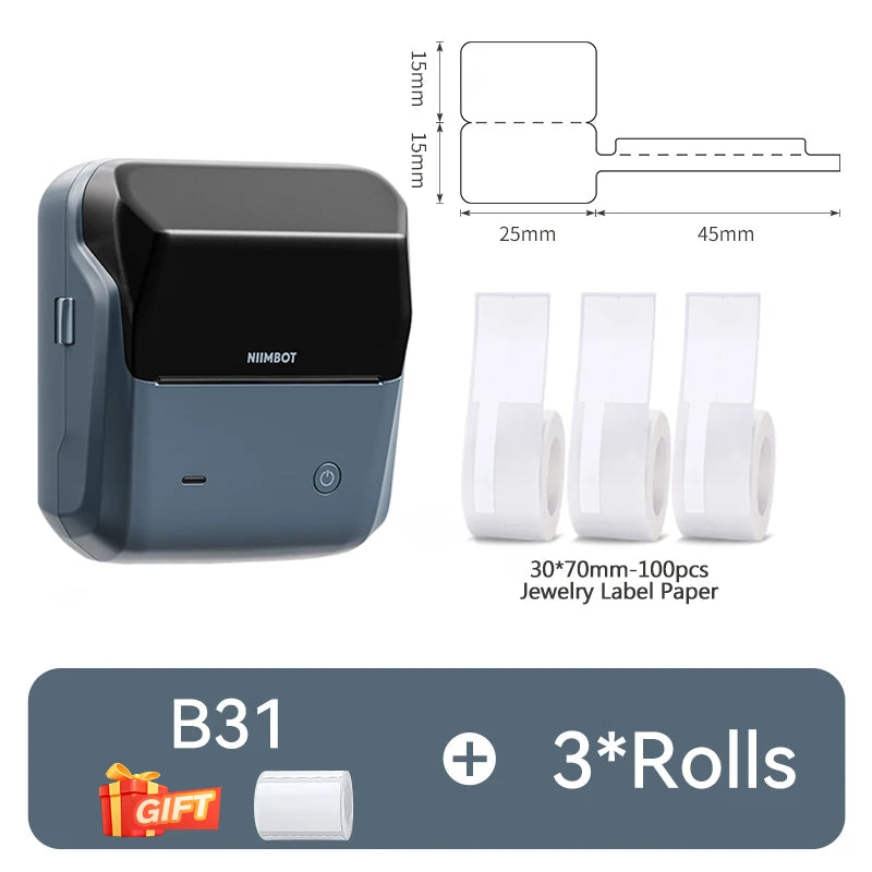 B31 Thermal Label Printer, Bluetooth Wireless Barcode Sticker Maker 20–77mm, High-Speed Inkless Label Printer for Clothing & Jewelry