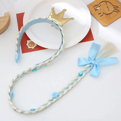 Girls Elsa Cosplay Headband Weaving Braid Tangled Snowflake Crown Headband Hair Accessories Girl Princess Bow Hair Ornament