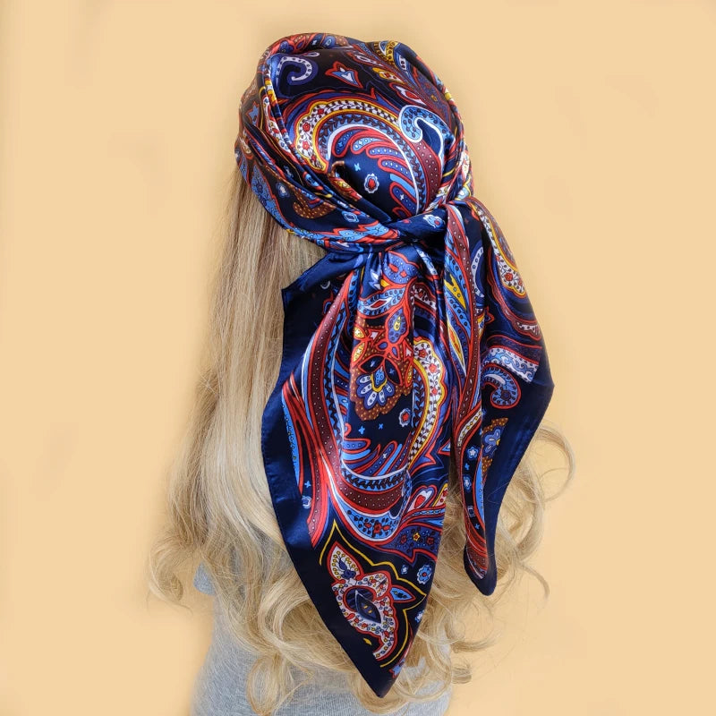 Retro Women Silk Scarf Bandanna Fashion Bohemian Pattern Square Hijab Lady Wrap Headband foulard muffler
