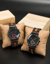Classic Watches Metal with Wood Wristwatch Quartz Stopwatches Auto Date Display