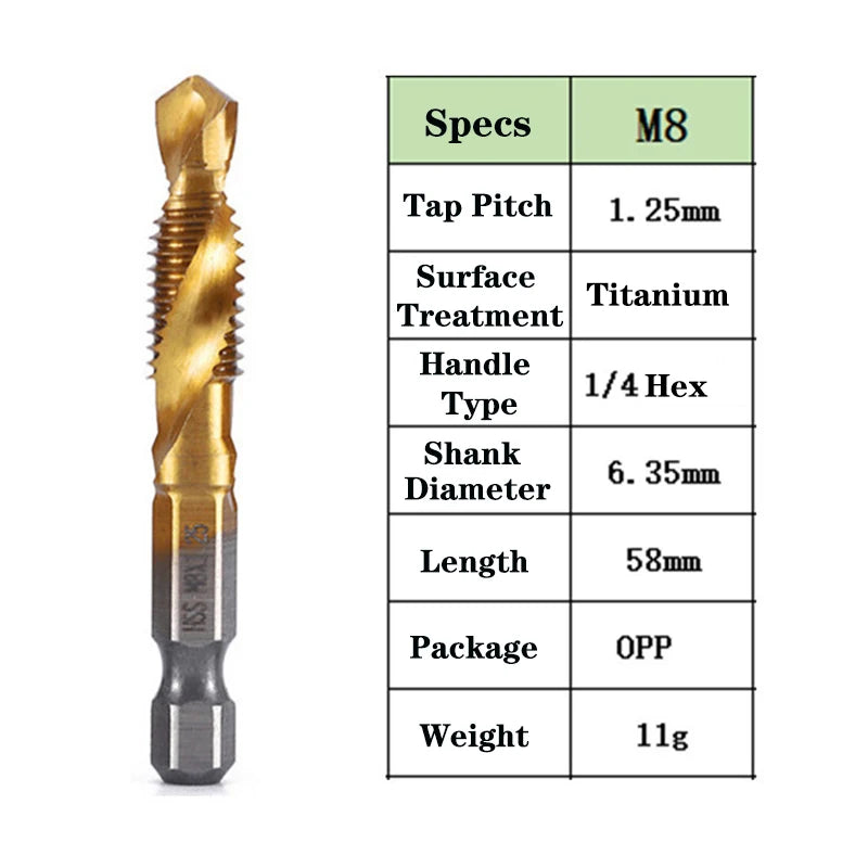 1pcs Hex Shank Titanium Plated HSS Screw Thread Metric Tap Drill Bits Screw Machine Compound Tap M3 M4 M5 M6 M8 M10 Hand Tools