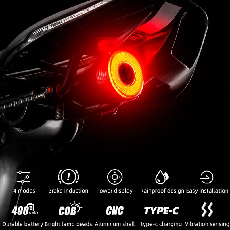 Smart Bicycle Rear Light Auto Brake Sensing Tail Light Waterproof Type-C Bike Taillight MTB Road Cycling Flashlight