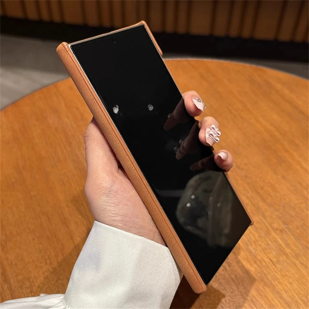 Luxury Leather  For MagSafe Wireless Charging Phone Case For Samsung S23 S24 S25 Ultra Lambskin Solid Color Hard Cover