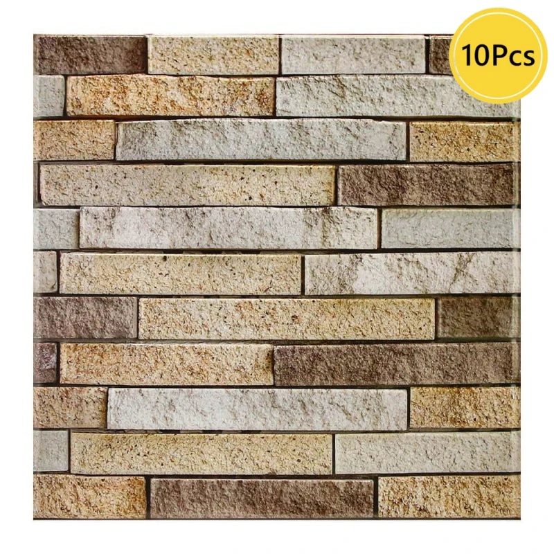 10pcs 3D Tile Sticker Self-adhesive Faux Stone Wall Panel Peel and Stick Kitchen Tile Backsplash Bathroom Wall Tile Sticker