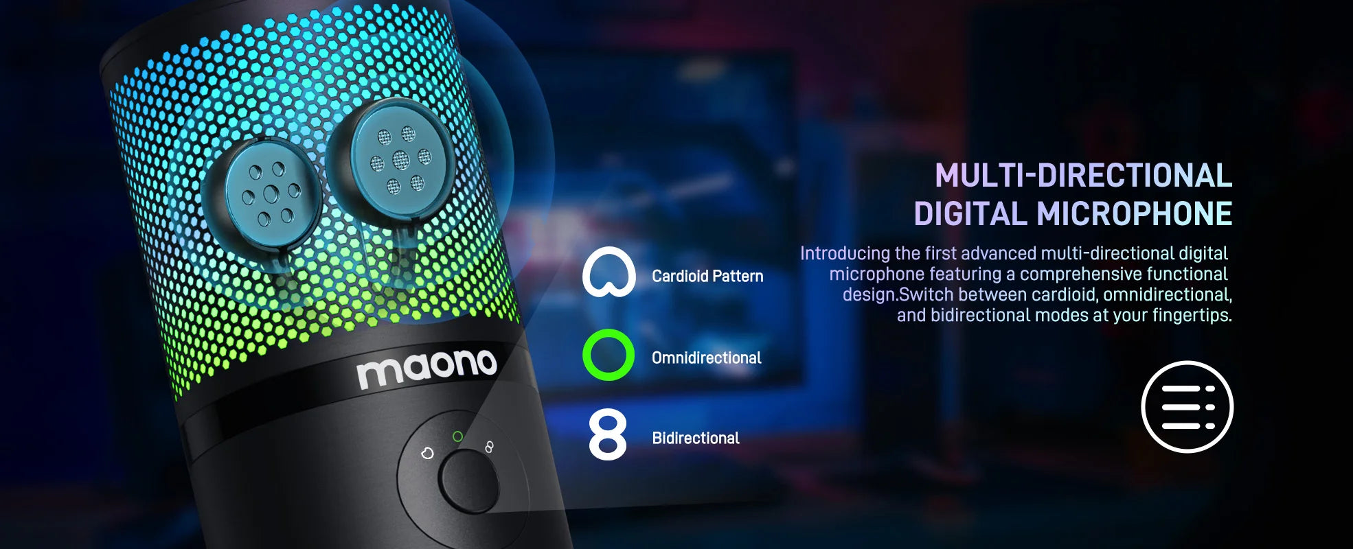 DM50 USB Microphone for Gaming Streaming Podcast Professional Studio Recording Condenser Mic with 3 PolarPatterns Software