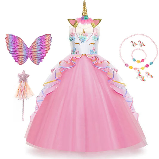 Unicorn Flower Applique Princess Ball Gown Dress