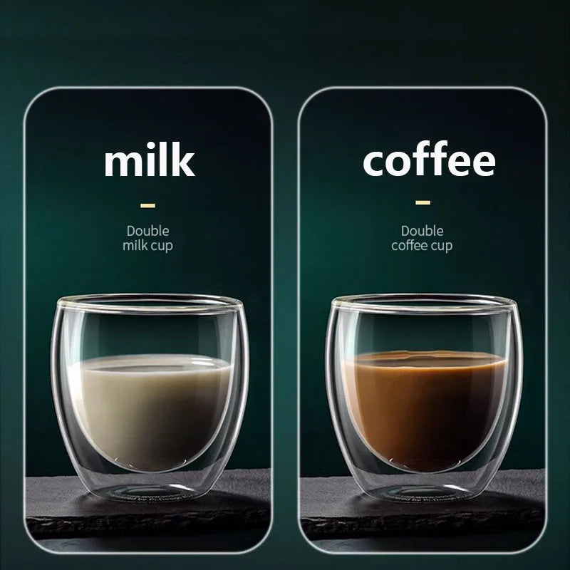 2/4/6pcs Screw Thread Espresso Cups Set Double Wall Glass Coffee Mugs Set 80ml Shot Glass Insulated Teacup Coffee Accessories