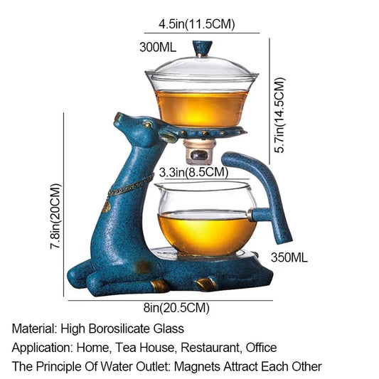 Kungfu Glass Tea Set, Creative Deer Teapot, Water Diversion, Tea Infuser, Turkish Drip Pot with Base