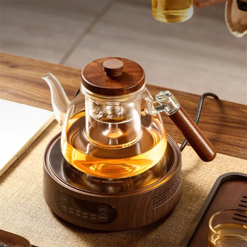 High Borosilicate Glass Teapot with Walnut Handle and Infuser