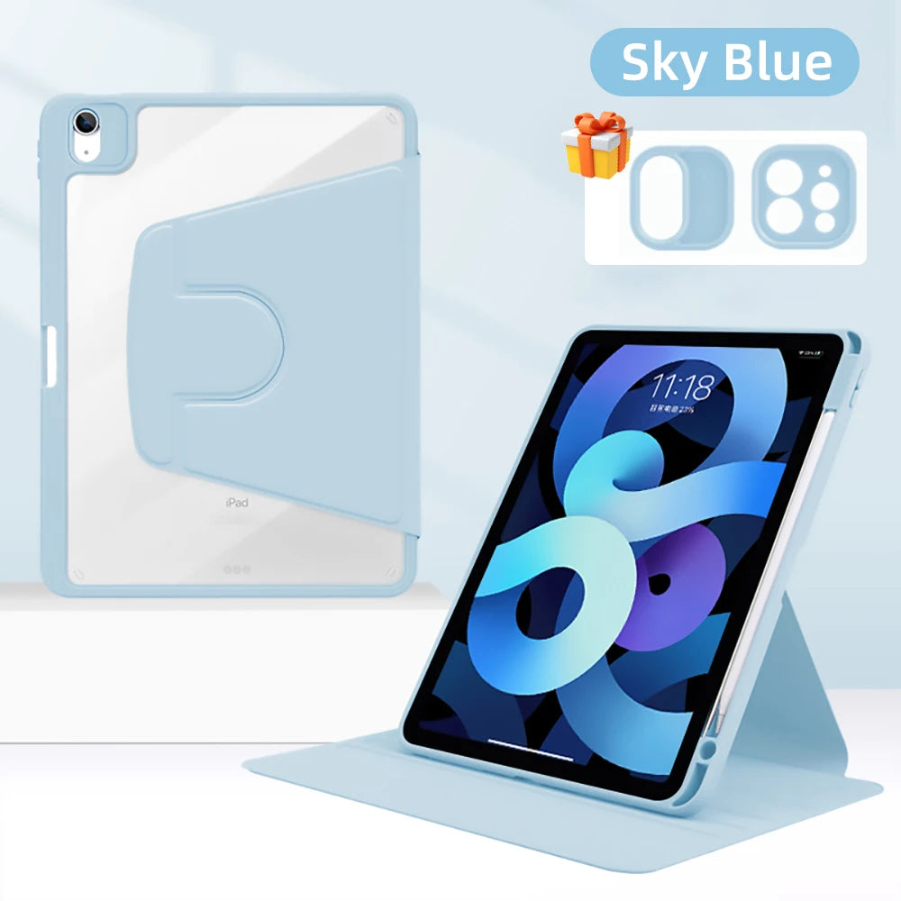 For Tablet iPad Pro 11 Case For Pro 12.9 Air 5 4 10.9 iPad 10th 7/8/9th Generation Mini 6 360° Rotatable Transparent Back Cover